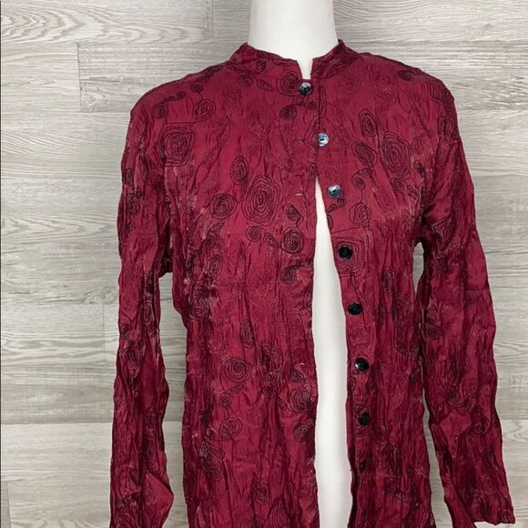 Chico Red High Collar Button Down Long Length Jacket Dress Size 1 - Picture 2 of 8